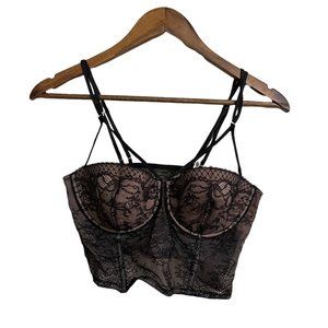 Victoria's Secret Womens Black Tan Lace Very Sexy Strappy Boning Bustier Bra 36C